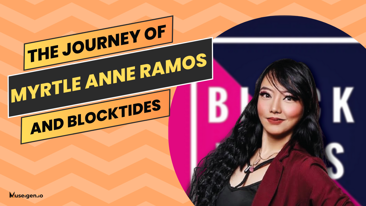 Myrtle Anne Ramos standing confidently at Block Tides, symbolizing leadership and innovation in blockchain PR.