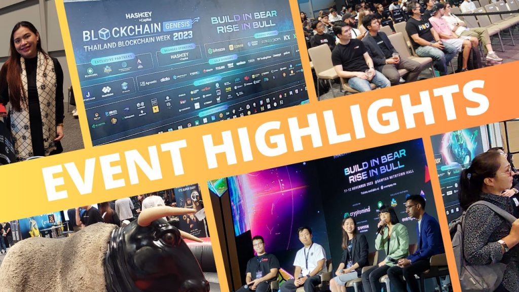 Speakers and attendees engaging in discussions at Thailand Blockchain Week 2023, highlighting the innovation and education in blockchain technology.