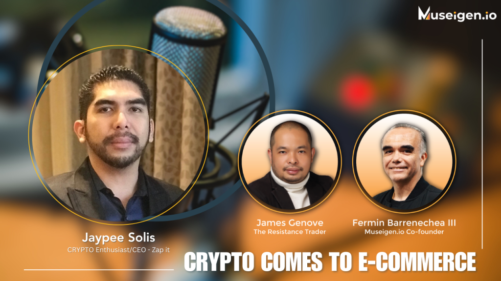 Jaypee Solis discussing the integration of cryptocurrency in e-commerce on a podcast, highlighting Zap It's innovative approach.