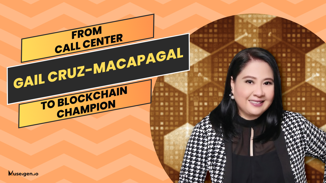 Gail Cruz-Macapagal speaking at a blockchain event, symbolizing her influential role in the tech industry and commitment to social impact.