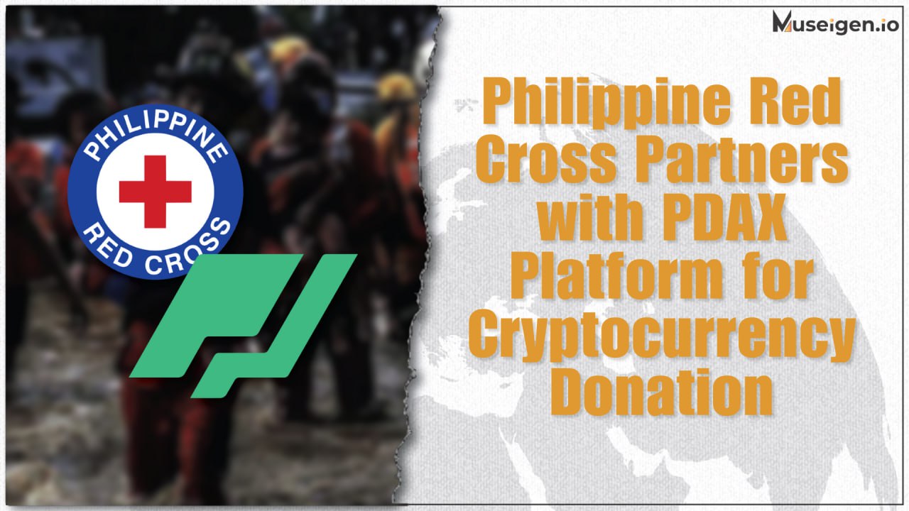 Image showing a cryptocurrency donation process through PDAX Donate platform, with the Philippine Red Cross logo in the background.