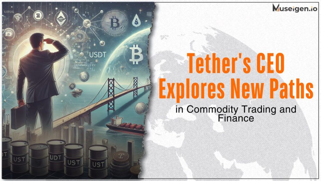 Visual of Tether’s logo alongside symbols representing commodity trading and finance.